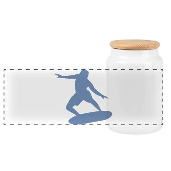 Minimalistische Surferin Surfbrett Wasser Sommer - Panorama Keksdose mit Holzdeckel - Weiß - Vorne