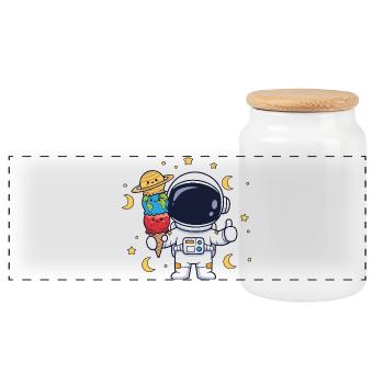 Astronaut Artwork Food Space Humor - Panorama Keksdose mit Holzdeckel - Weiß - Vorne