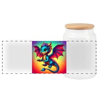 dragon - Panoramic Cookie Jar with Wooden Lid - white - Front