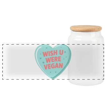 Blaues Anime Bubble Herz – Wish U Were Vegan - Panorama Keksdose mit Holzdeckel - Weiß - Vorne
