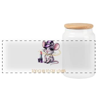 Hot Mouse with Glamour & Lipstick - Panoramic Cookie Jar with Wooden Lid - white - Front