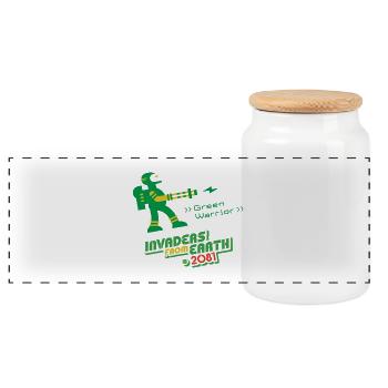 Invaders From Earth 2081 GREEN WARRIOR - Panoramic Cookie Jar with Wooden Lid - white - Front