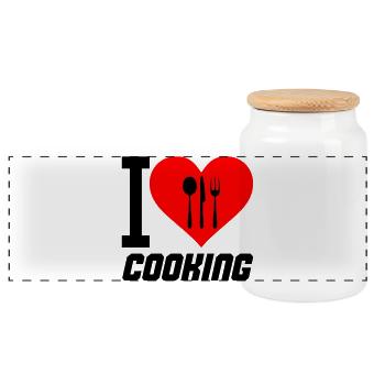 i_love_cooking_02 - Panoramic Cookie Jar with Wooden Lid - white - Front