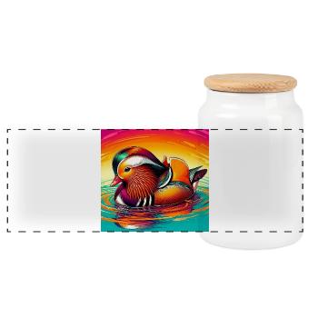 Mandarin duck - Panoramic Cookie Jar with Wooden Lid - white - Front