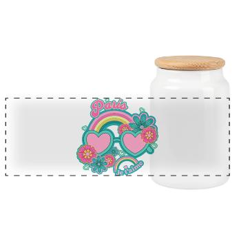 Paris Rainbow Rosé Hearts - Panoramic Cookie Jar with Wooden Lid - white - Front