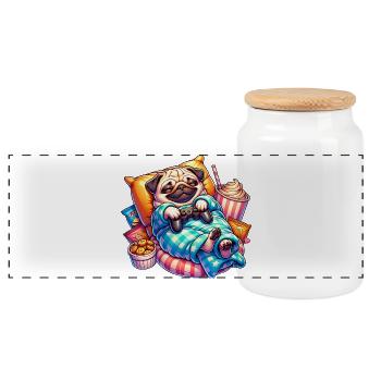 Carlin de jeu détendu avec des collations - Boîte à biscuits avec couvercle en bois - blanc - Devant