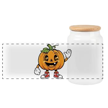 Dessin animé citrouille Oeuvre Halloween - Boîte à biscuits avec couvercle en bois - blanc - Devant