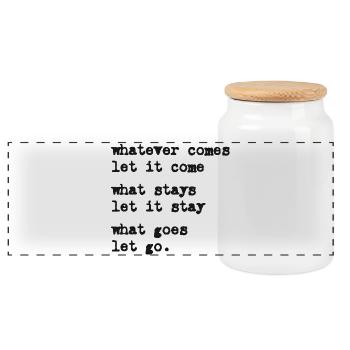 whatever comes let it come – Mindset – Typo-Motiv - Panorama Keksdose mit Holzdeckel - Weiß - Vorne