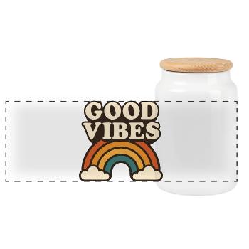 Retro Regenbogen Positive Energie - Panorama Keksdose mit Holzdeckel - Weiß - Vorne