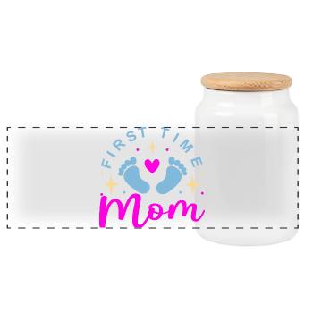 Mom 1st Mother's Day Expectant Mom - Panoramic Cookie Jar with Wooden Lid - white - Front