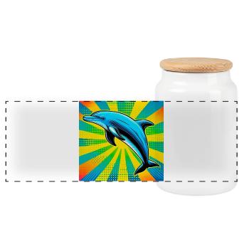 dolphin - Panoramic Cookie Jar with Wooden Lid - white - Front