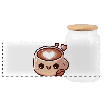 Cute cartoon heart latte mug - Panoramic Cookie Jar with Wooden Lid - white - Front