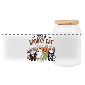Juste un chat effrayant - Boîte à biscuits avec couvercle en bois - blanc - Devant