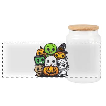 Halloween Party Trick Or Treat Comic - Panoramic Cookie Jar with Wooden Lid - white - Front