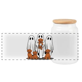 Geisterfreunde mit Foxred Labrador Welpen - Panorama Keksdose mit Holzdeckel - Weiß - Vorne