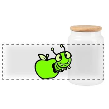 Caterpillar peeps apple hole comic funny cute cute - Panoramic Cookie Jar with Wooden Lid - white - Front