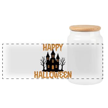 Happy Halloween  - Panorama Keksdose mit Holzdeckel - Weiß - Vorne