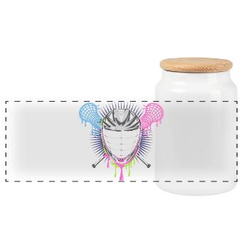Lacrosse Helmet with Crossed Sticks In Blue - Panoramic Cookie Jar with Wooden Lid - white - Front