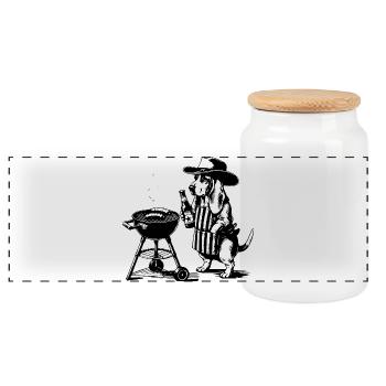 Funny Grill - Chien au design rétro avec chemise à bière - Boîte à biscuits avec couvercle en bois - blanc - Devant