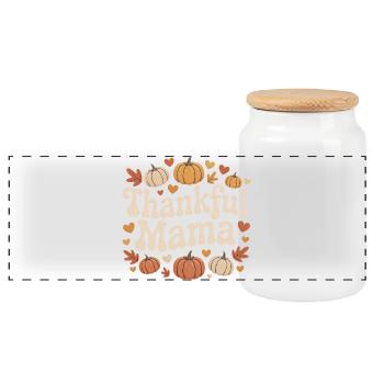 Thankful Mama Herbst Kürbisse Herzen Liebe - Panorama Keksdose mit Holzdeckel - Weiß - Vorne