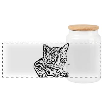 Katze Kätzchen Katzenbaby T-shirt Geschenk - Panorama Keksdose mit Holzdeckel - Weiß - Vorne