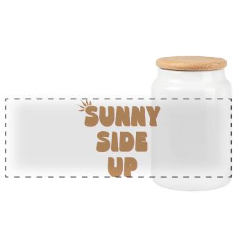 Sunny Side Up – Stay Bright & Positive - Panorama Keksdose mit Holzdeckel - Weiß - Vorne
