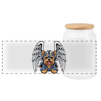 Mignon Yorkshire Terrier Angel Cartoon Dog Holder - Boîte à biscuits avec couvercle en bois - blanc - Devant