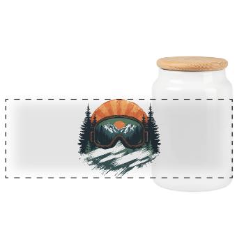 Ski goggles sunset - Panoramic Cookie Jar with Wooden Lid - white - Front