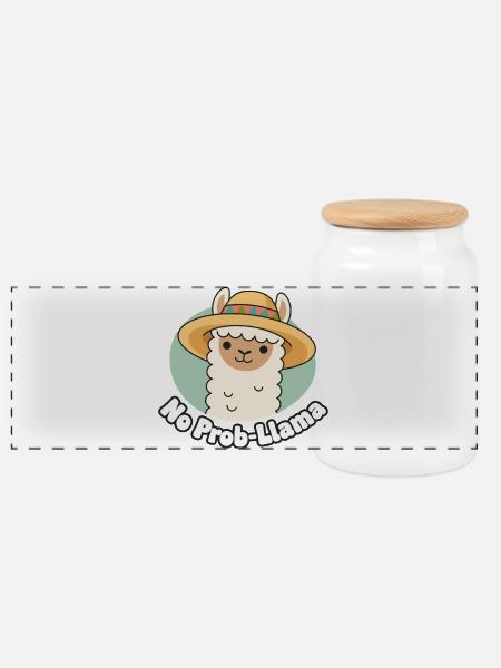 No Prob Llama Sombrero - Panorama Keksdose mit Holzdeckel - Weiß
