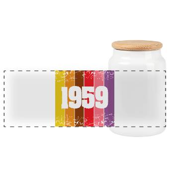 Year 1959 - Panoramic Cookie Jar with Wooden Lid - white - Front