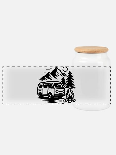 Camper - Panorama Keksdose mit Holzdeckel - Weiß