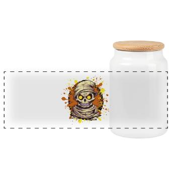 Mummies Skull Paint Splash - Panoramic Cookie Jar with Wooden Lid - white - Front
