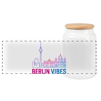 Berlin Vibes Neon Skyline Silhouette Stadt  - Panorama Keksdose mit Holzdeckel - Weiß - Vorne