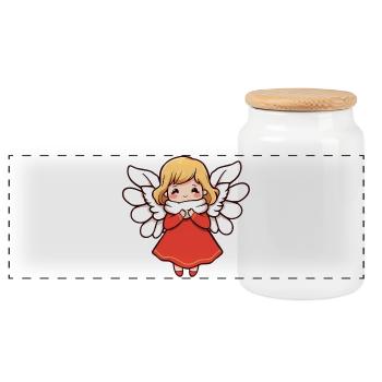 Angel - Panoramic Cookie Jar with Wooden Lid - white - Front