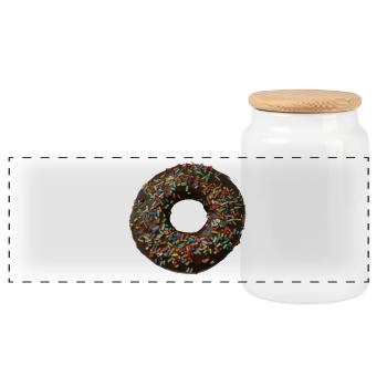 Chocolate donut with colorful sprinkles - Panoramic Cookie Jar with Wooden Lid - white - Front