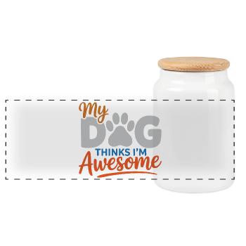 Mon chien pense que je suis génial - Boîte à biscuits avec couvercle en bois - blanc - Devant