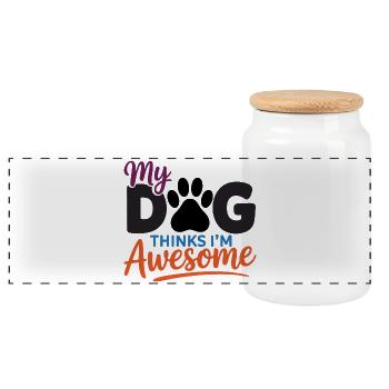 Mon chien pense que je suis génial - Boîte à biscuits avec couvercle en bois - blanc - Devant