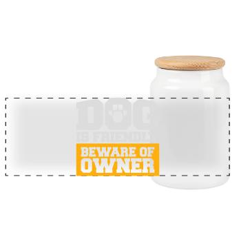 Dog Friendly Beware Owner Warning Humor Protect - Panoramic Cookie Jar with Wooden Lid - white - Front