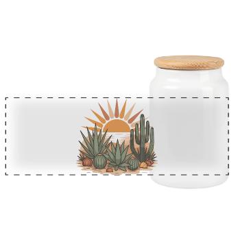 Boho Nature Cacti - Panoramic Cookie Jar with Wooden Lid - white - Front