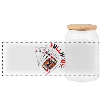 Retro Playing Cards Fanfare - Panoramic Cookie Jar with Wooden Lid - white - Front