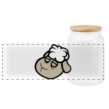 sheep face sad tired exhausted sleeping sweet - Panoramic Cookie Jar with Wooden Lid - white - Front