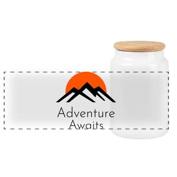 Adventure Awaits – Mountains &amp; Sunset - Panoramic Cookie Jar with Wooden Lid - white - Front