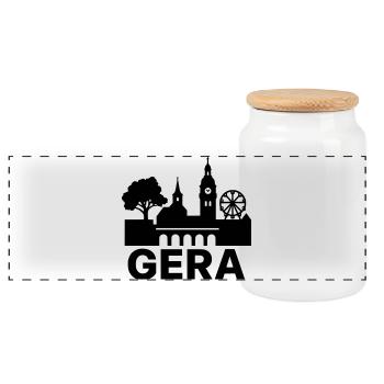 Gera City Landmark Silhouette - Panoramic Cookie Jar with Wooden Lid - white - Front