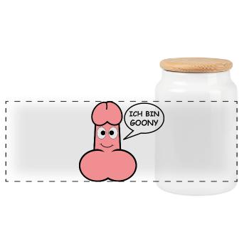 Goony Pink Cartoon Penis Humor - Panoramic Cookie Jar with Wooden Lid - white - Front