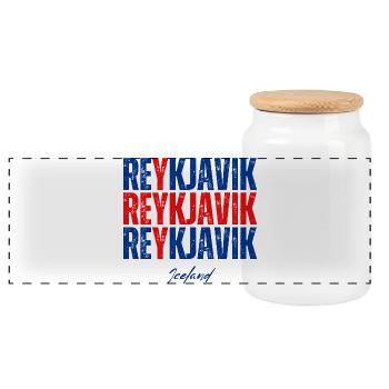 Reykjavik Iceland, Icelandic pride - Panoramic Cookie Jar with Wooden Lid - white - Front