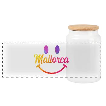 Mallorca Watercolors Smiley - Panoramic Cookie Jar with Wooden Lid - white - Front