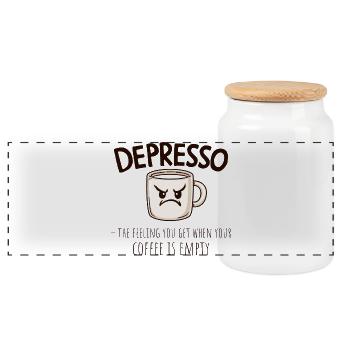 Depresso – No Coffee, No Life - Panoramic Cookie Jar with Wooden Lid - white - Front