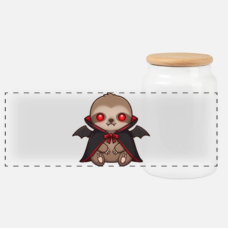 Simpatico Halloween Sloth Vampiro Cartoon Design - Biscottiera con coperchio in legno - bianco