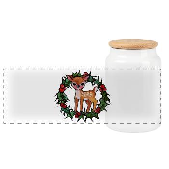 Fauve en couronne de houx - Boîte à biscuits avec couvercle en bois - blanc - Devant