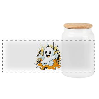 Cheerful ghost splash - Panoramic Cookie Jar with Wooden Lid - white - Front